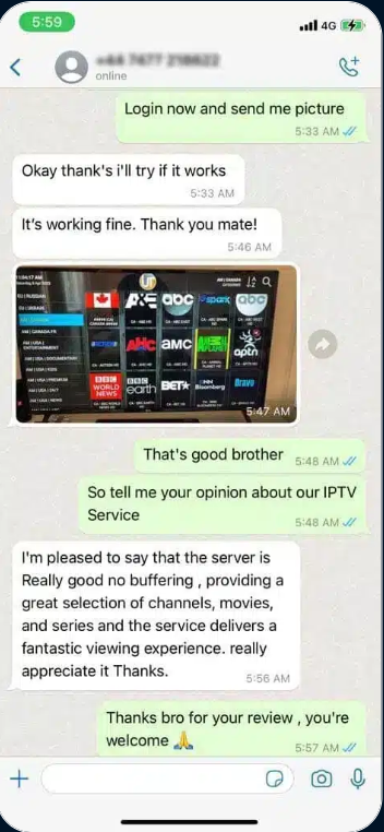 IPTV Erfahrungen Deutschland — Zufriedener Kunde bewertet Premium IPTV Service über WhatsApp